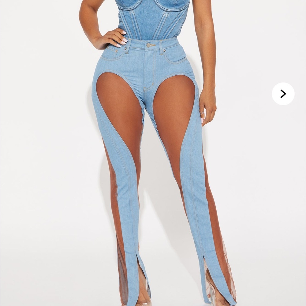 Stylish Blue and Mesh Cutout Jeans